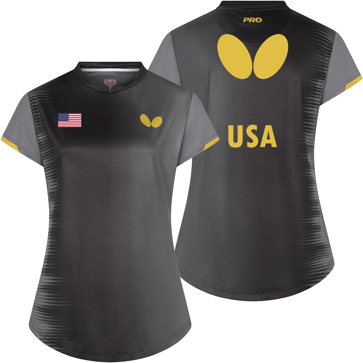 Butterfly Table Tennis USA Team Lady Shirt 26 - Black - Front & Back